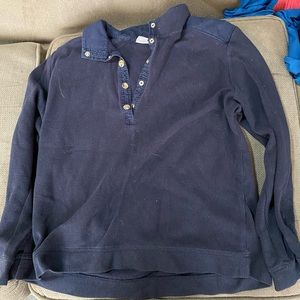 Karen Scott, dark blue top with metal snaps and collar, SIZE - LARGE